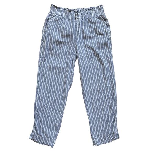 Briggs Striped Stretch Waistband Linen Blend Straight Leg Pull On Pants Size M - Picture 7 of 11